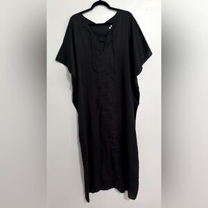 ARKET 100% Linen Black Lace-Up Maxi Dress Size Medium Scandi Minimalist Resort